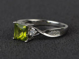 2ct Engagement Ring Princess Cut Peridot Twisted Infinity 14k White Gold Finish