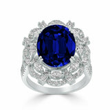 6Ct Oval Cut Blue Sapphire Dual Vintage Halo Engagement Ring 14K White Gold Over