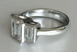 2ct Emerald Cut Diamond Engagement Ring Trilogy Bezel Set 14k White Gold Finish