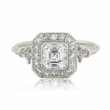 1Ct Asscher Cut DVVS1 Diamond Vintage Halo Engagement Ring 14K White Gold Finish