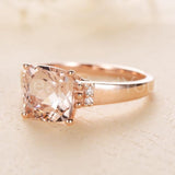 2ct Cushion Cut Simulated Peach Morganite Anniversary Ring 14k Rose Gold Plated