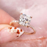 2.3ct Cushion Simulated Diamond Hidden Halo Engagement Ring 14k Rose Gold Plated