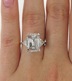 3ct Emerald Cut Diamond Trillion Accent Engagement Ring 14k Yellow Gold Finish