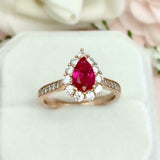 2.3ct Engagement Ring Pear Cut Pink Ruby Diamond Halo 14k Yellow Gold Finish
