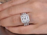 2ct Princess Cut Diamond Trio Bridal Wedding Set Band Ring 14k White Gold Finish