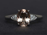 2ct Engagement Ring Oval Cut Morganite Accents with Solitaire 14k WhiteGold Over