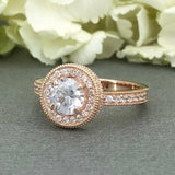 Halo Antique Vintage Engagement Ring 2ct Round Cut Diamond 14k Rose Gold Finish