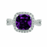 2.5ct Cushion Cut Purple Amethyst Split Band Engagement Ring 18K White Gold Over