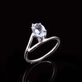 0.45ct Oval Cut Blue Aquamarine Stylish Split Shank Ring 14k White Gold Finish