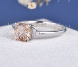 1ct Cushion Cut Simulated Peach Morganite Round Accents Ring 14k RoseGold Plated