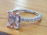 1.5ct Emerald Cut Peach Morganite Solitaire Engagement Ring 14k WhiteGold Finish