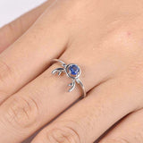 0.3ct Round Cut Blue Sapphire Engagement Ring Deer Antler 14k White Gold Finish