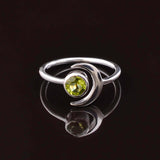 0.3ct Engagement Ring Round Cut Green Peridot Crescent Moon 14k WhiteGold Finish