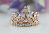 Queen  Princess Crown Engagement Ring 1ct Round Cut Diamond 14k Rose Gold Finish