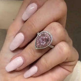 5.5ct Pear Cut Peach Morganite Diamond Halo Solitaire Ring 14K White Gold Finish