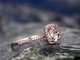 1.4ct Cushion Cut Morganite Engagement Ring Diamond Halo 14k Rose Gold Finish