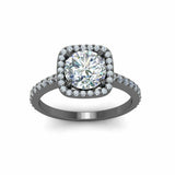 1ct Round Cut Diamond Halo Solitaire Unique Engagement Ring 14k BlackGold Finish