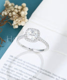 0.5ct Cushion Cut Simulated Diamond Halo Engagement Ring 14k White Gold Plated