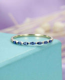 0.9ct Marquise Cut Blue Sapphire Wedding Band Minimalist 14k White Gold Finish