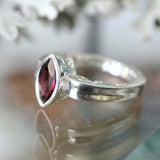 1ct Marquise Pink Ruby Engagement Ring Bezel Set Solitaire 14k White Gold Finish