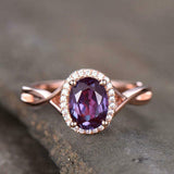 2.3ct Engagement Ring Oval Purple Amethyst Split Shank Halo 14k Rose Gold Finish