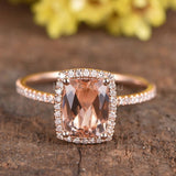 1.5ct Cushion Cut Simulated Morganite Halo Engagement Ring 14k Rose Gold Plated