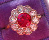 3ct Round Cut Pink Ruby Milgrain Floral Halo Engagement Ring 14k Rose Gold Over