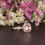 1.2ct Cushion Cut Simulated Morganite Halo Engagement Ring 14k Rose Gold Plated