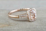 1.7ct Oval Cut Morganite Engagement Ring 14k Rose Gold Finish Halo Split Shank