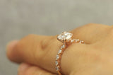 1.3Ct Oval Cut DVVS1 Diamond Round Accents Engagement Ring 14K Rose Gold Finish