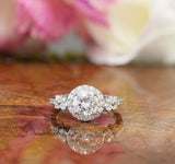 Halo Solitaire Engagement Ring 2ct Round Cut VVS1D Diamond 18k White Gold Finish