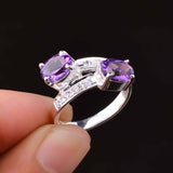 2.3ct Engagement Ring Oval Cut Purple Amethyst Bypass Design 14k White Gold Over
