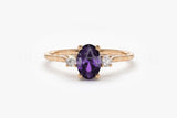 0.2ct Oval Cut Simulated Purple Amethyst Three Stone Ring 14k Yellow Gold Plated