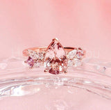 1.2ct Pear Cut Simulated Morganite Cluster Engagement Ring 14k Rose Gold Plated
