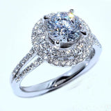 5Ct Round Cut Diamond Dual Halo Split Shank Solitaire Ring 14K White Gold Finish