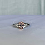 1ct Oval Cut Simulated Peach Morganite Petite Engage Ring 14k White Gold Plated