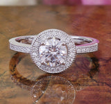 Milgrain Halo Solitaire Engagement Ring 2ct Round Diamond 14k White Gold Finish