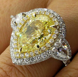 7Ct Pear Cut Yellow Sapphire Cocktail Halo Engagement Ring 14K White Gold Finish