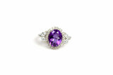 2.2ct Oval Cut Purple Amethyst Diamond Petite Halo Ring 14k White Gold Finish