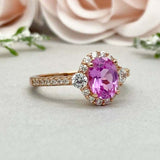 2.3ct Oval Cut Pink Sapphire Diamond Accents Halo Ring 14k Yellow Gold Finish