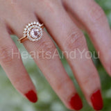 1ct Round Cut Simulated Morganite Halo Engagement Ring 14k Yellow Gold Plated