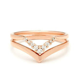 0.2ct Round Cut Diamond V Shaped Petite Curved Wedding Bands 14k Rose Gold Over