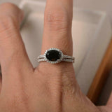 2ct Engagement Ring Oval Cut Black Diamond Halo Bridal Set 14k White Gold Finish