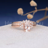1.5ct Oval Cut Simulated Morganite Curved Crown Bridal Set 14k Rose Gold Plated