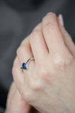 0.5ct Round Blue Sapphire Engagement Ring Solitaire Curved 14k White Gold Finish