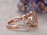 3ct Emerald Cut Morganite Solitaire Engagement Infinity Ring 14k RoseGold Finish