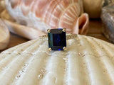 2.2ct Emerald Cut Blue Sapphire Solitaire with Accent Ring 14k White Gold Finish