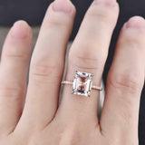 2ct Emerald Cut Peach Morganite Diamond Round Accent Ring 14k Rose Gold Finish