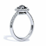1.3ct Round Cut Black Diamond Engagement Ring Halo Solitaire 14k White Gold Over