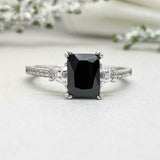 2.2ct Radiant Cut Black Diamond Solitaire with Accent Ring 14k White Gold Finish
